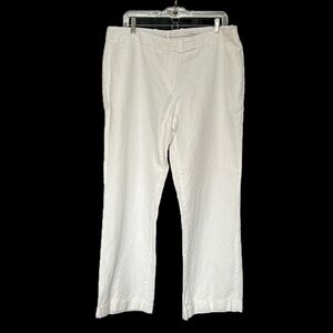 H&M Pants White Straight Leg Linen Cotton Blend Size 16 Cuffed Pockets